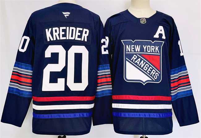 Mens New York Rangers #20 Chris Kreider Navy 2024-25 Stitched Jersey